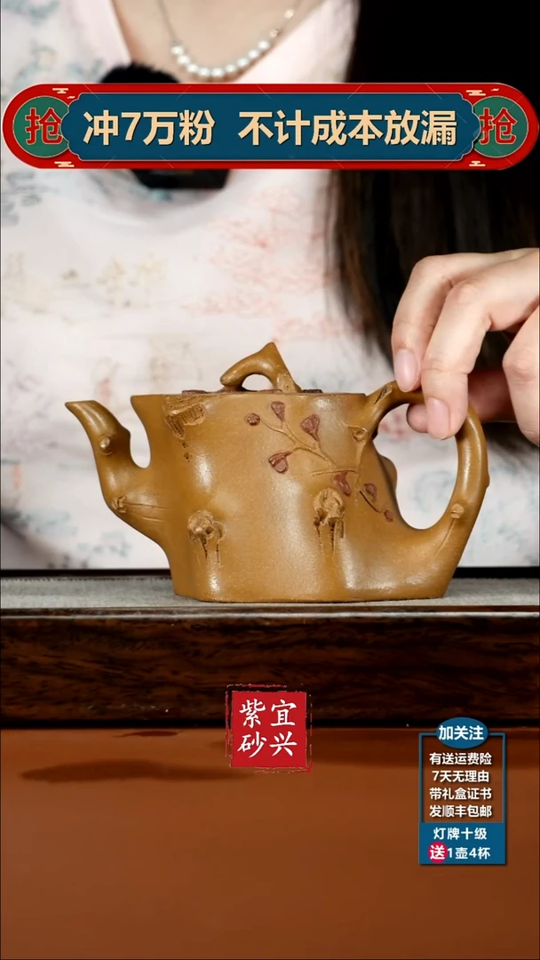 茶壶紫砂蒋静明老段泥梅花斜树桩220CC