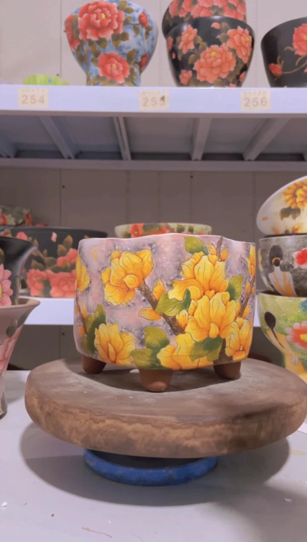 摆件1陶花岛花盆罐—手工痕迹默认，大小会有1-2公分误差