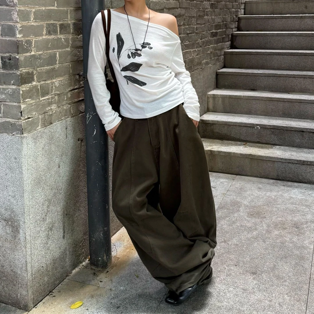 【逸语服饰】2025秋季美式复古弯刀牛仔裤女辣妹宽松慵懒风拖地裤