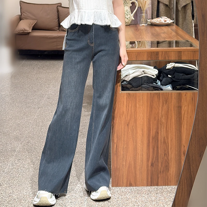 美式复古梨形身材微喇牛仔裤女春夏新款高腰显瘦辣妹宽松牛仔裤子