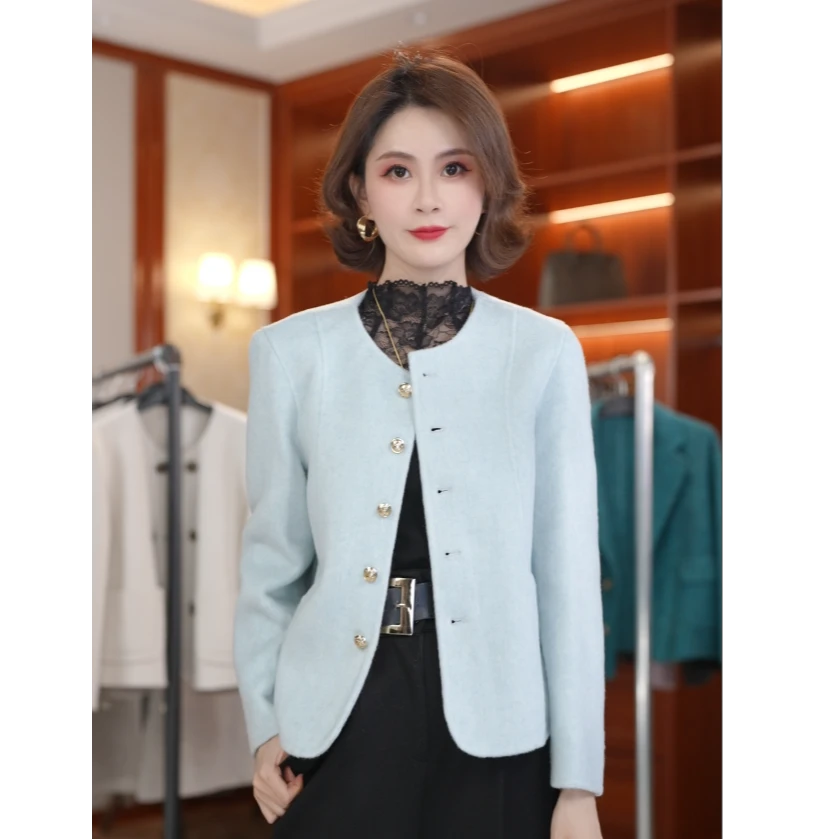 【熹垚】2025新品高级感双面羊毛单排扣百搭设计师短款长毛外套028