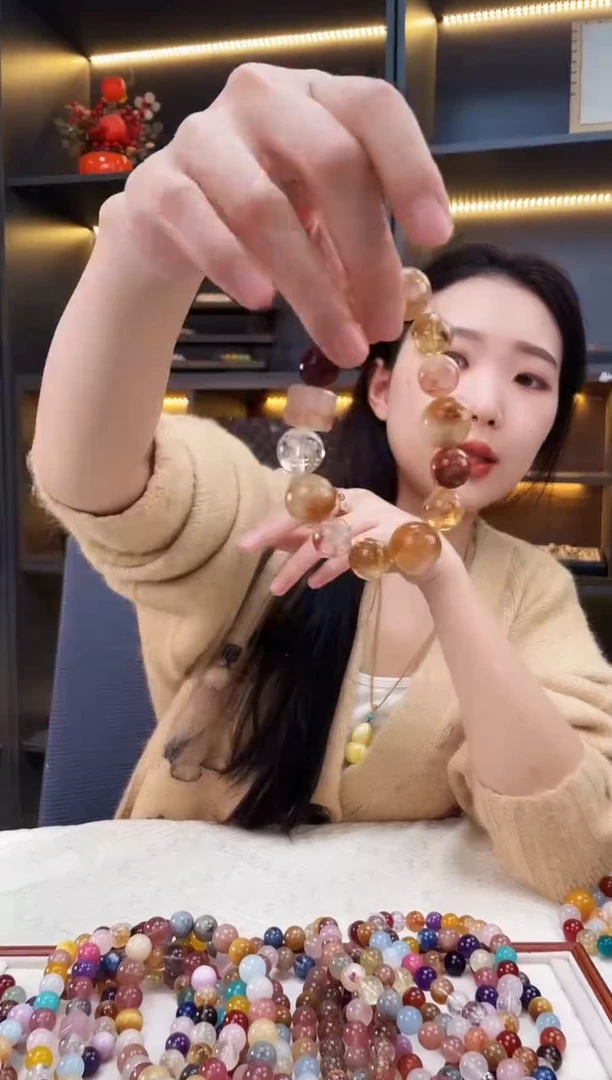 未镶嵌手链水晶黄塔胶花多宝手串