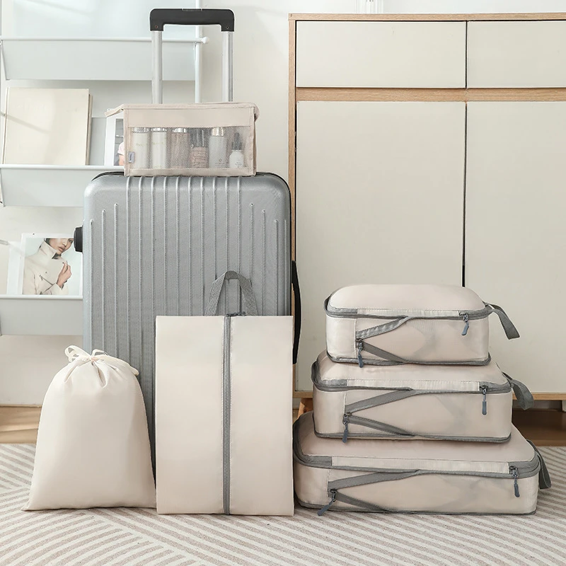 新款收纳六件套出差旅行洗漱用品分装袋行李箱衣物整理伸缩收纳包