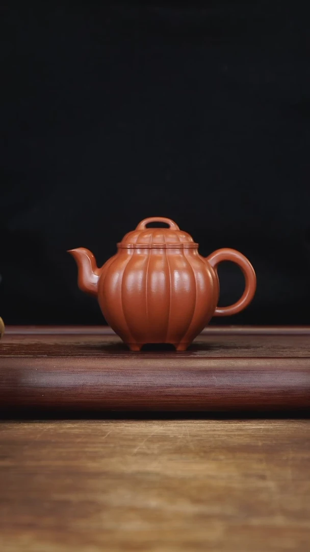 茶壶紫砂260ml 筋纹四方传炉 朱泥