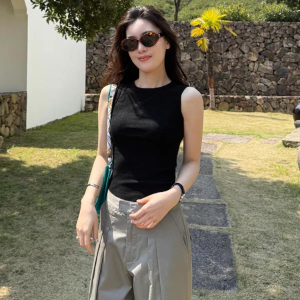 美式无袖背心女外穿夏季2025新款t恤小个子150修身显瘦莫代尔上衣
