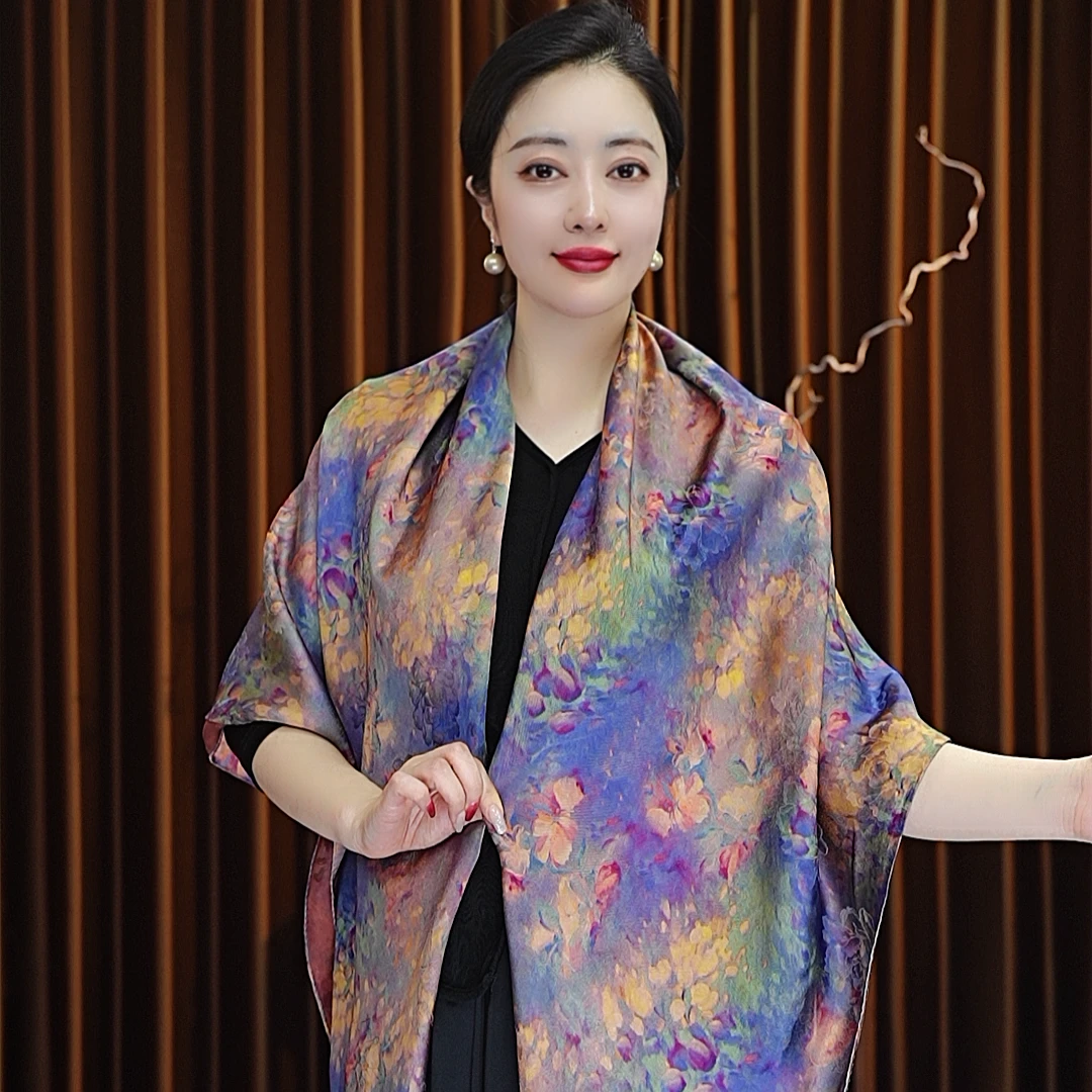 【花期如梦】140*140湖丝老料大方巾围巾女士丝巾披肩四季款百搭