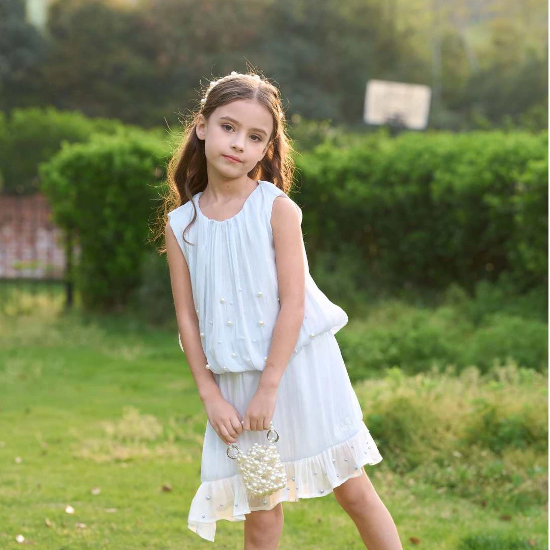 Disney迪士尼艾莎薄款女童套装2025夏新款珍珠无袖背心短裙两件套