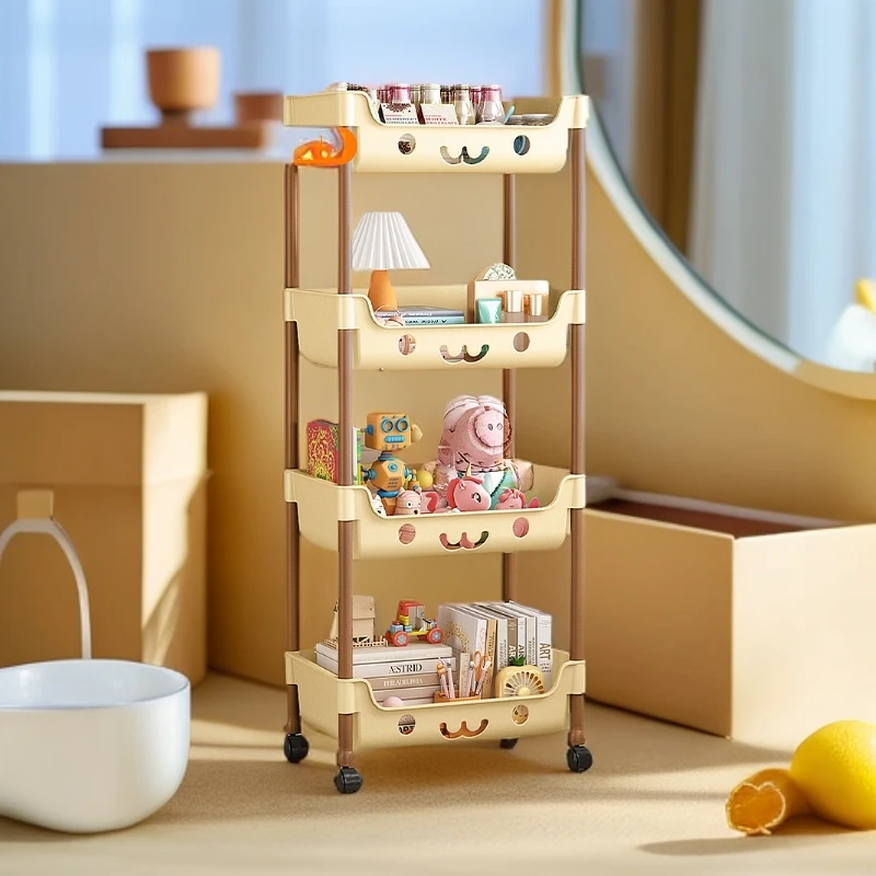 【四层】奶咖置物架收纳书架家用小推车儿童玩具整理架带轮落地-2