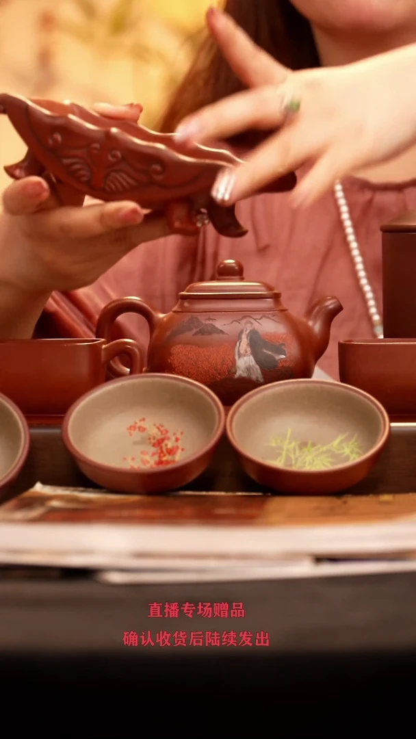 茶壶紫砂WXM四方玉露套组-盖杯-4杯-画-碟