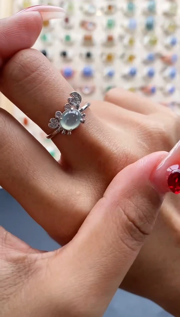 【闪购商品】翡翠戒指银S925镶嵌缅甸天然A货翡翠111 8+3