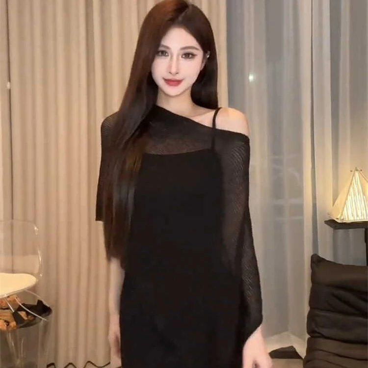 简约高级感吊带连衣裙针织罩衫两件套女夏季辣妹修身显瘦包臀长裙