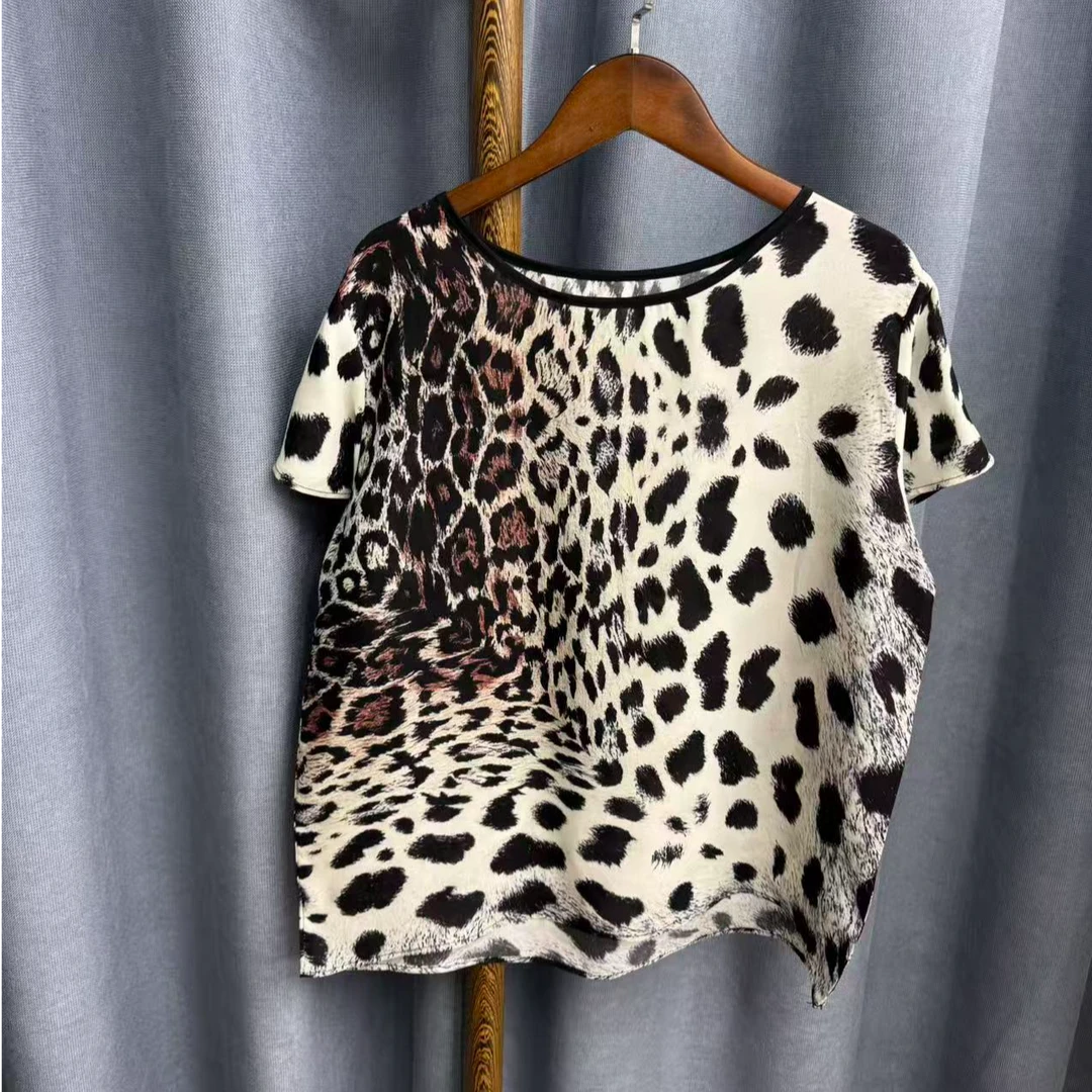 新款休闲时尚圆领桑蚕丝短袖上衣女X089