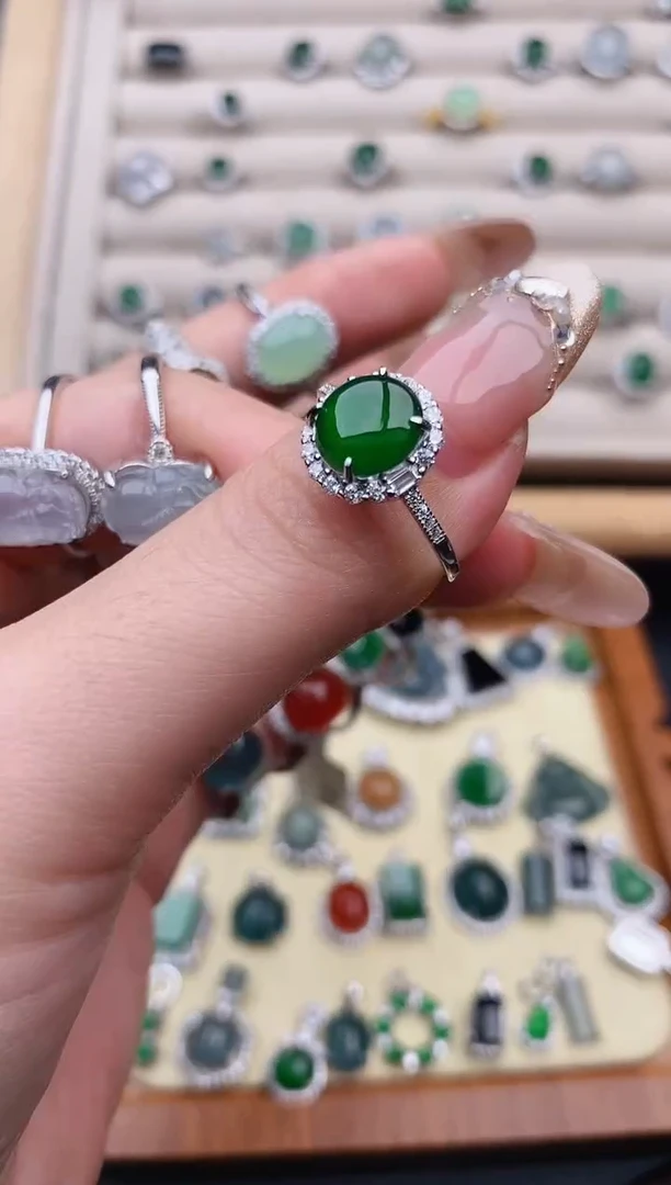 银S925镶嵌戒指翡翠0