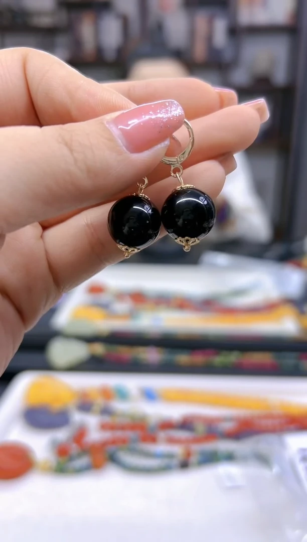 【闪购商品】黑色碧玺耳饰14K金镶嵌E631