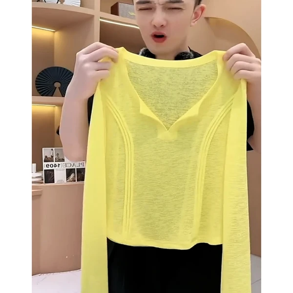 韩系chic时尚洋气高级感巨好看上衣设计感小众黄色V领T恤女盛夏