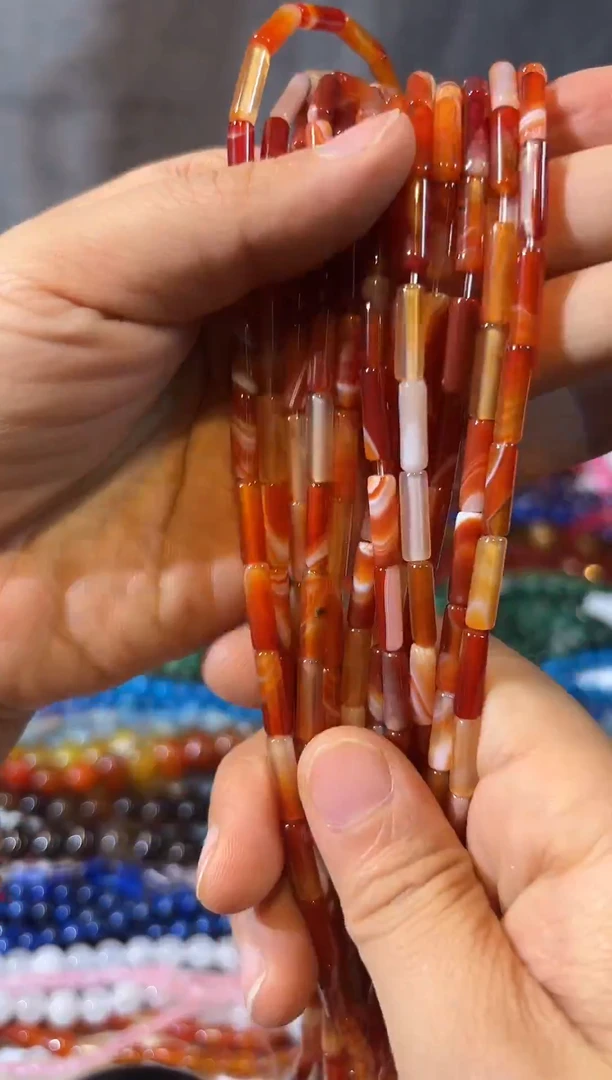 合金查罗石珠宝半成品蚕丝玛  瑙长管一条