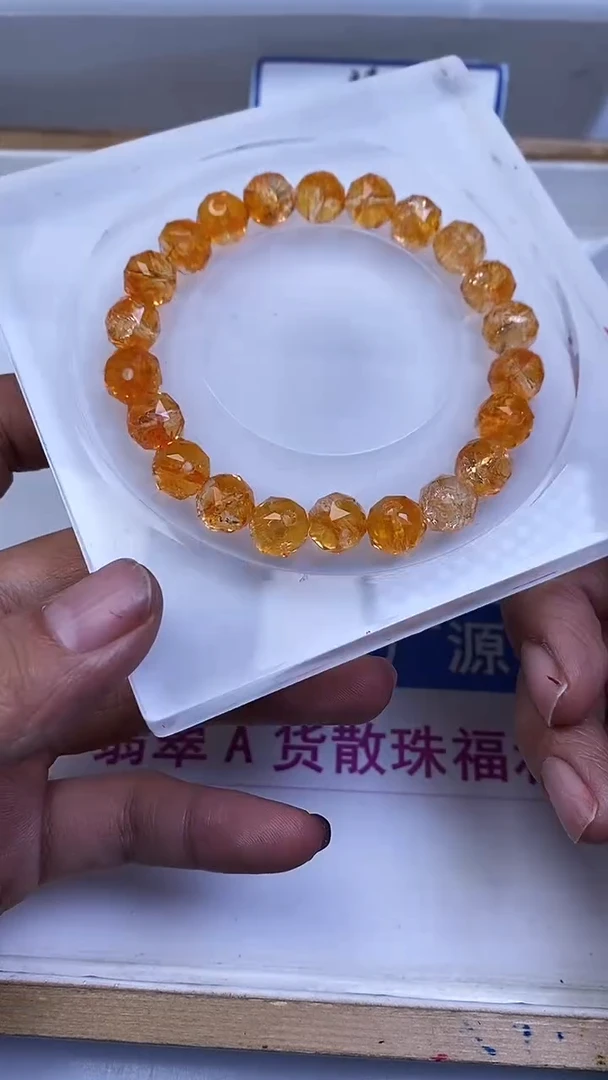 未镶嵌珠宝半成品水晶A1596 橘红水晶切面10mm6个8.8元