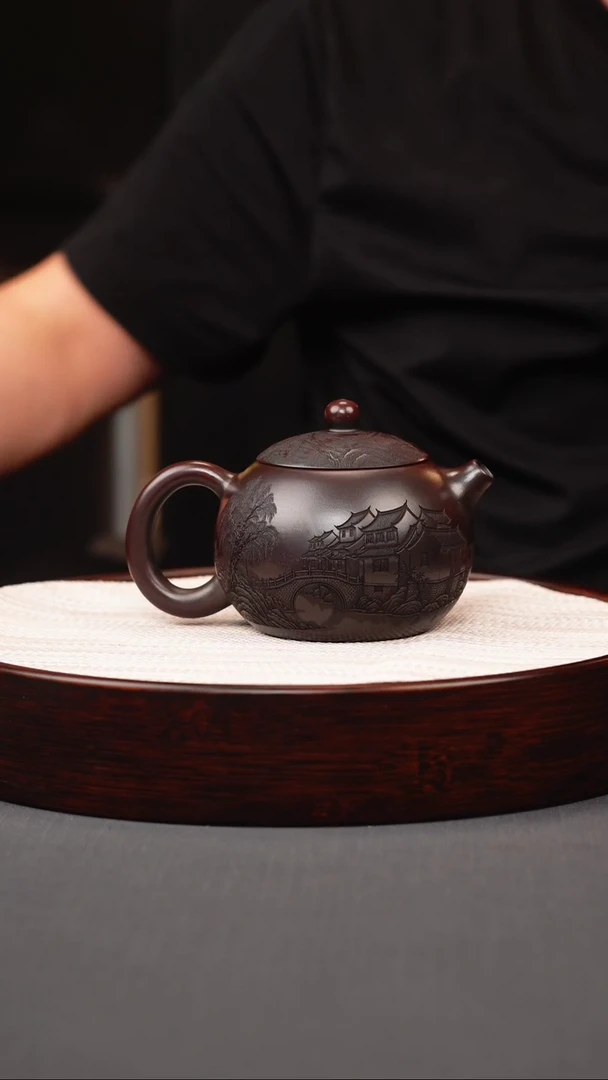 茶壶紫砂古红泥刻房西施