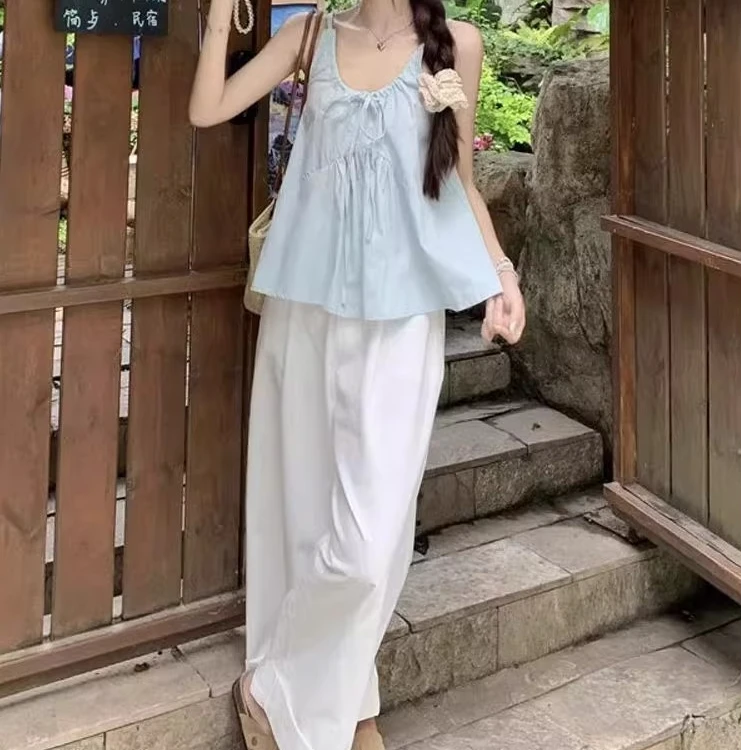 夏装穿搭2025超火不撞款百搭时尚无袖吊带衬衫小香风上衣女