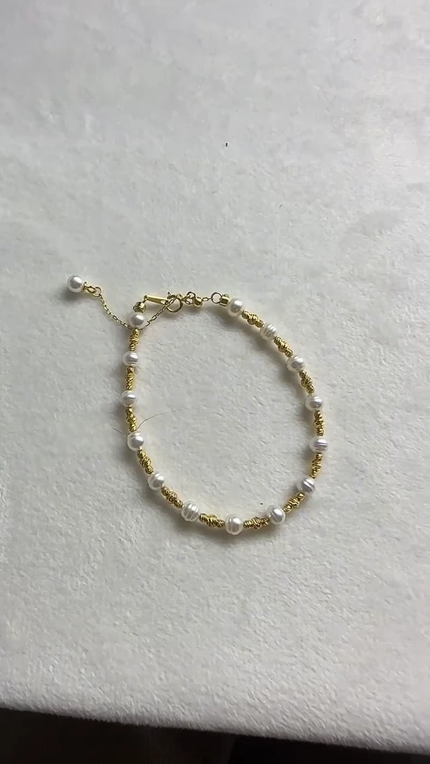 银S925镶嵌手链淡水珍珠9号  5-6mm珍珠手链