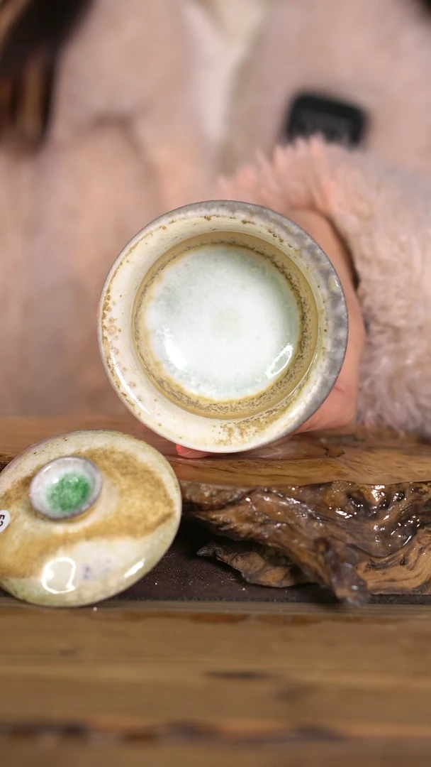 景德镇纯柴烧 顶翠 中白泥盖碗 52