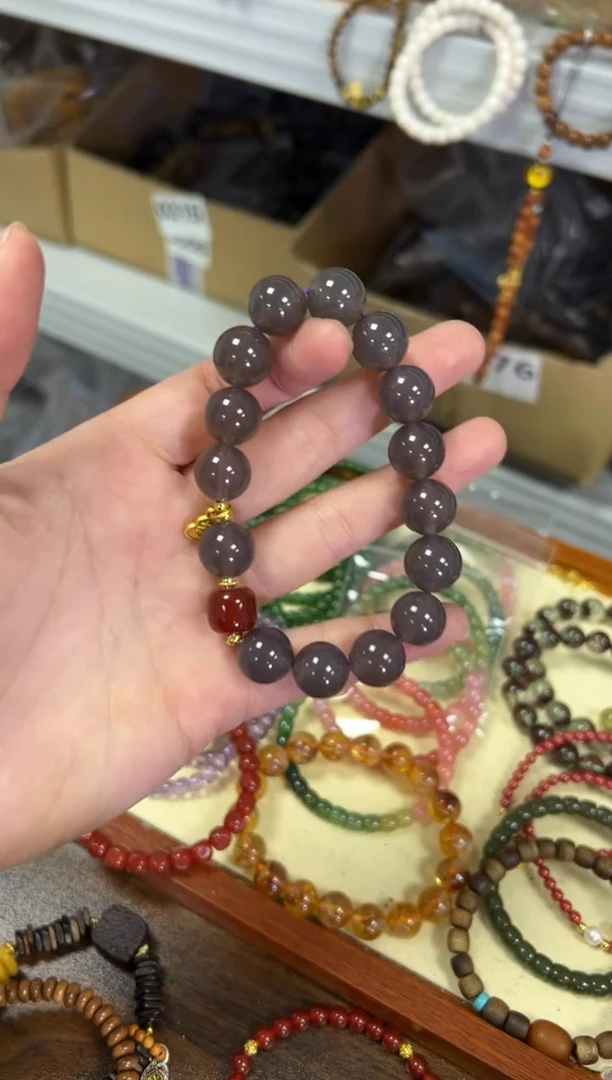 【闪购商品】玛瑙/玉髓手链未镶嵌冰烟紫玛瑙设计款大手串[1532]