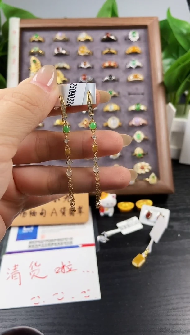 银S925镶嵌翡翠耳饰11