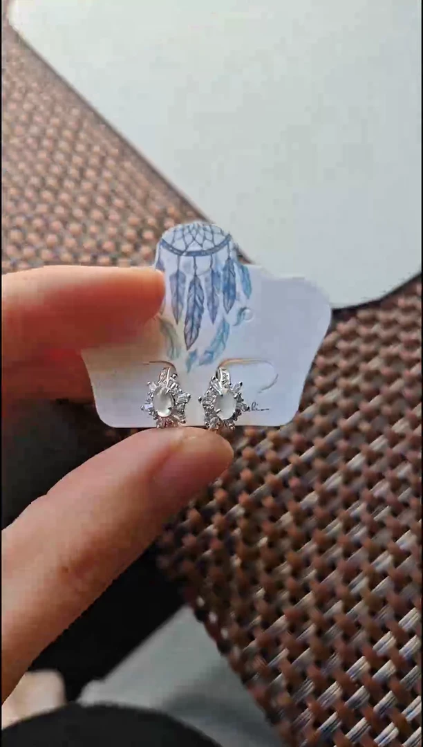 【闪购商品】翡翠耳饰银S925镶嵌翡翠耳饰S925银镶嵌