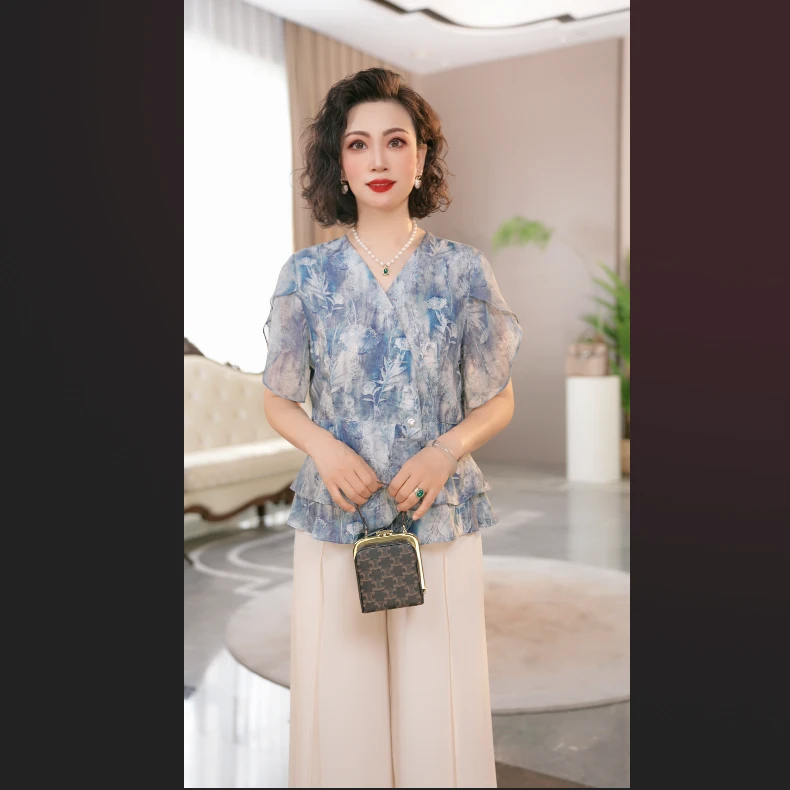 2025新款洋气中老年女装两件套中年妈妈国风夏装新中式上衣服套装