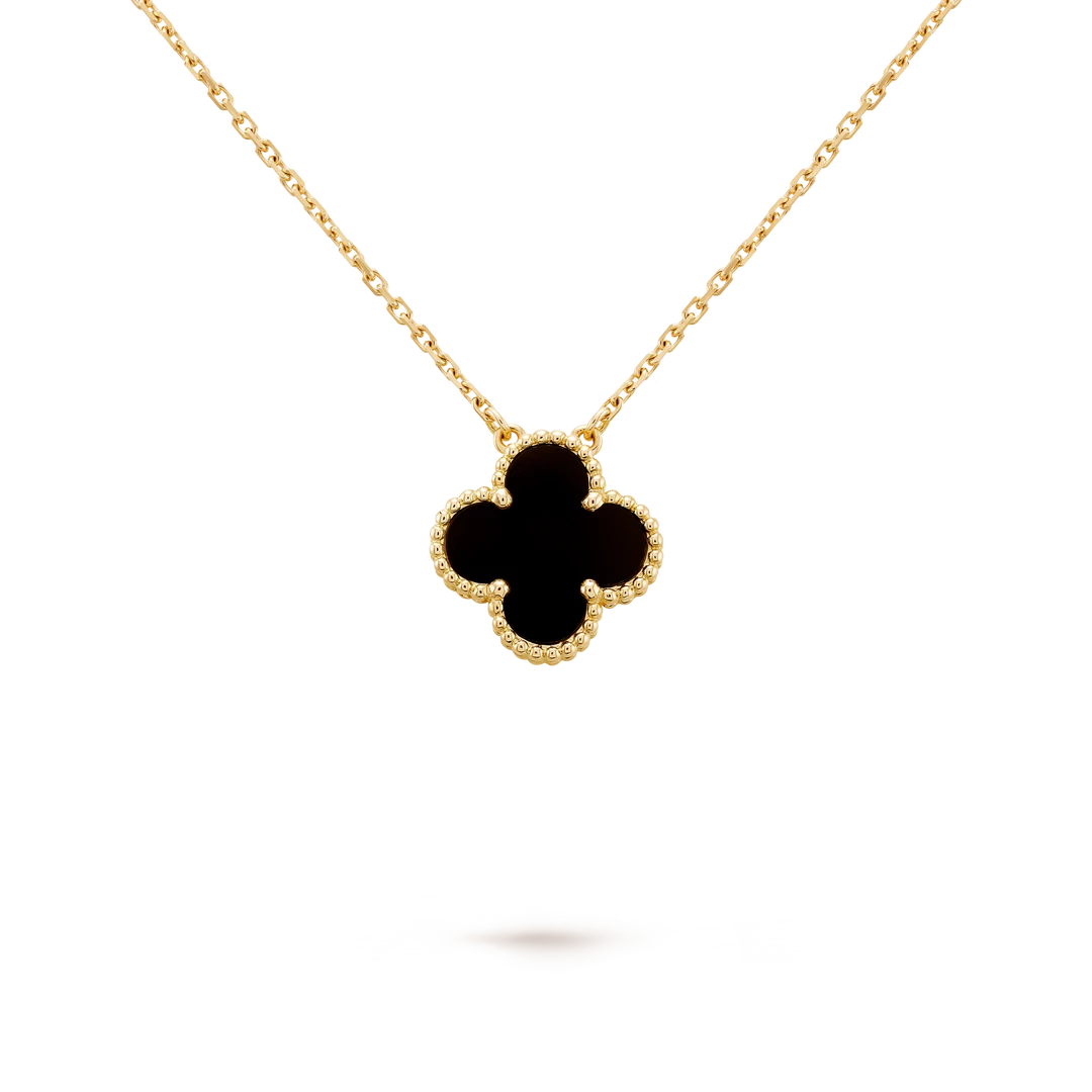 99新 梵克雅宝 麦殿甄选/VCA 黑玉髓四叶草项链18K黄金黑色