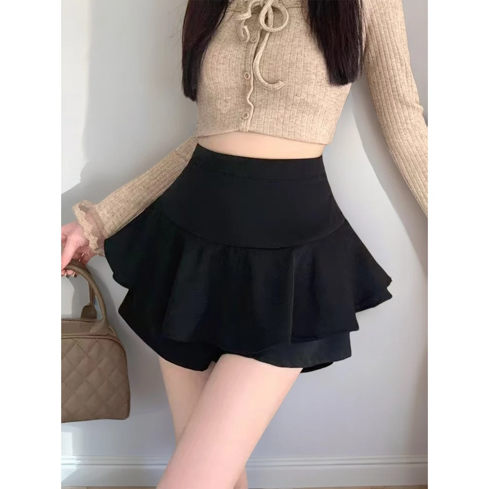 可可家高腰显瘦气质百搭半身裙设计感荷叶边短裙子6893