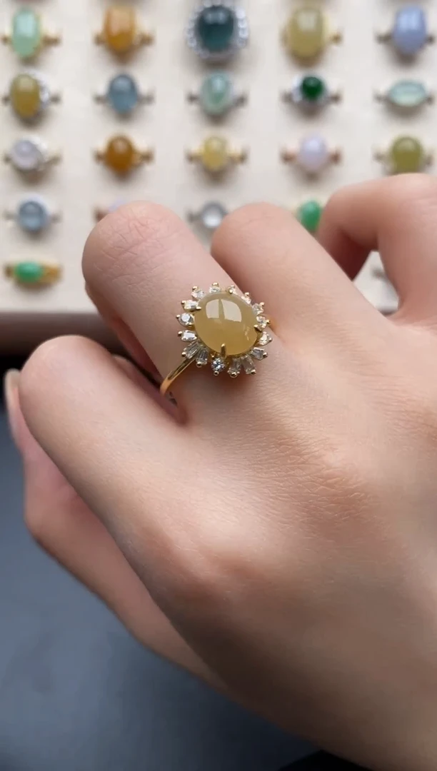 银S925镶嵌戒指翡翠一物一证一礼盒