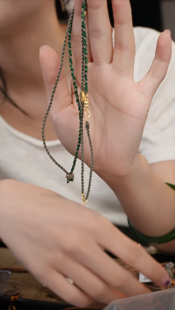 链子925银无多银饰绿绳