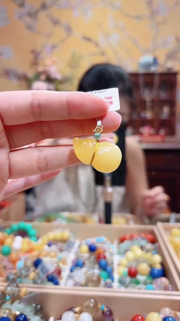 蜜蜡吊坠(不含链)18K金镶嵌葫芦吊坠5