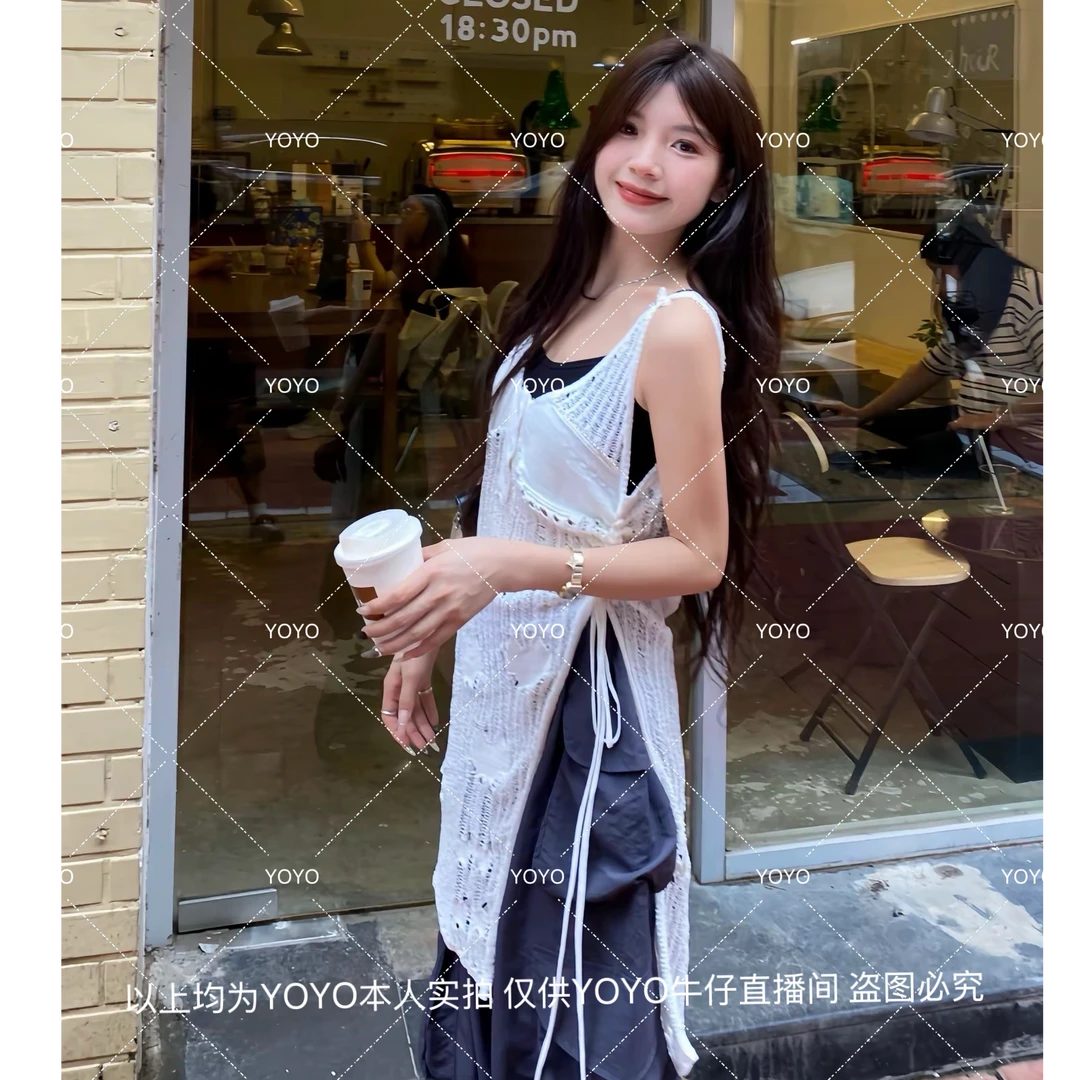 YOYO自制【辣妹出街】夏季气质显瘦性感镂空法式上衣慵懒背心