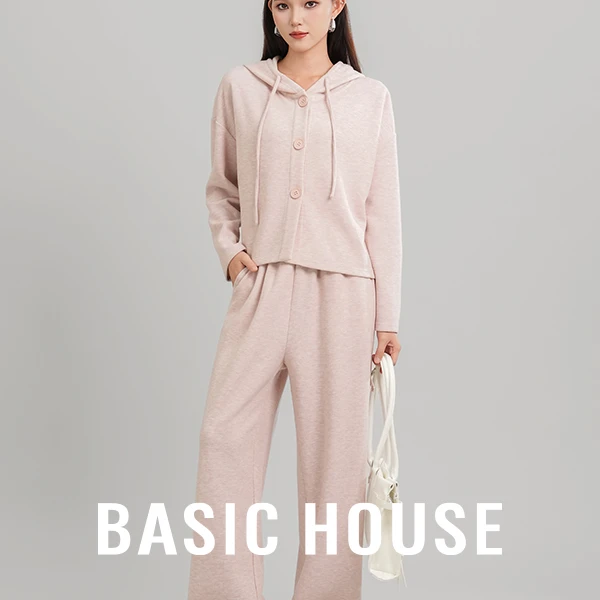 Basic House/百家好春季极简高级感韩版百搭卫衣开衫两件套套装