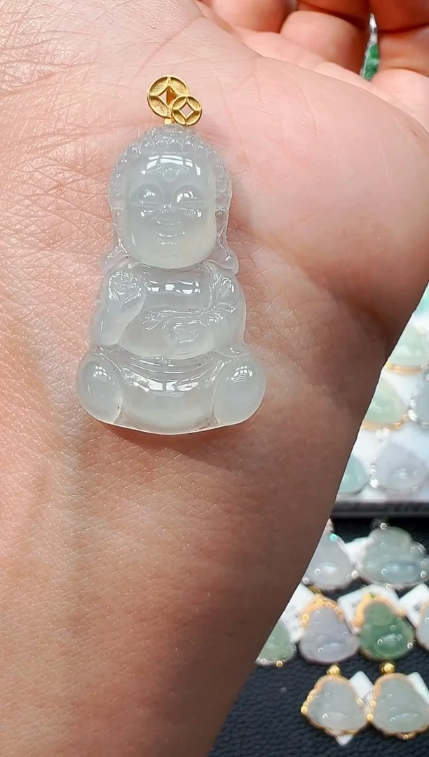 吊坠(不含链)18K金镶嵌翡翠宝宝佛吊坠