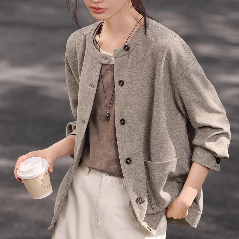 设计感软糯花色针织外套女2025年秋季圆领休闲百搭气质显瘦上衣女