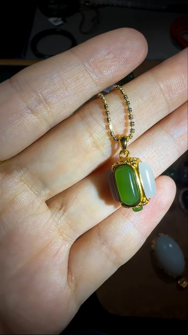 吊坠(不含链)银S925镶嵌和田玉和田玉四方吊坠