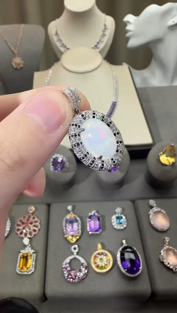 银S925镶嵌欧泊珠宝奇石13*18mm吊坠高级款