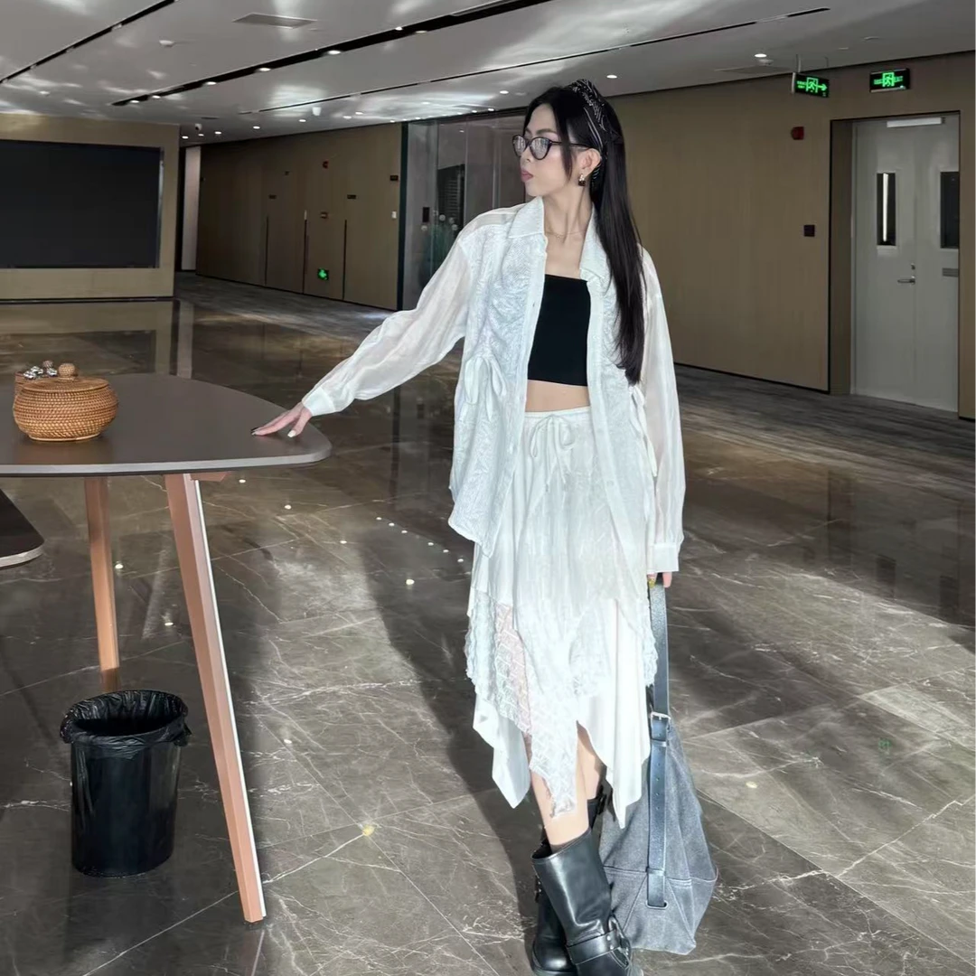 [松弛艺术感]设计师款层次大摆夏季白色半裙