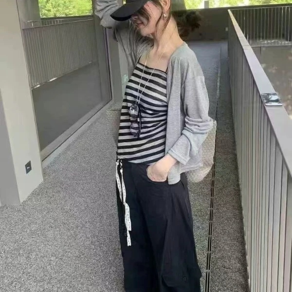 早秋韩版休闲风时尚套装条纹套装百搭宽松芭蕾风new