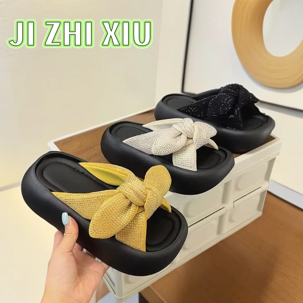 2025防滑软底夏季一字拖沙滩鞋凉鞋女鞋松糕底日常蝴蝶结高跟厚底