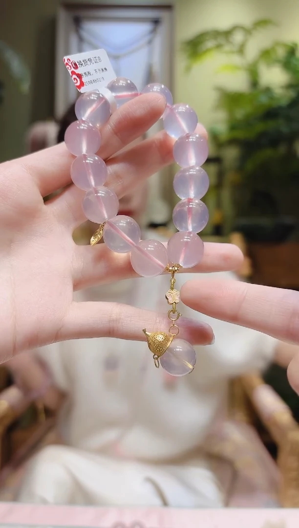 【闪购商品】水晶手串18K金镶嵌单珠葫芦造型提溜粉水晶手串8