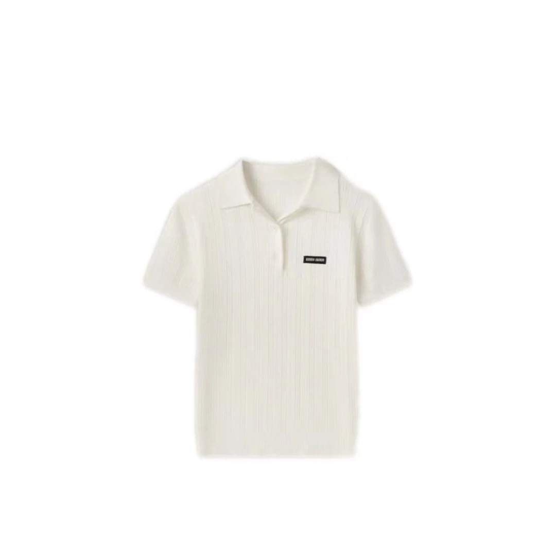 夏季新款镂空莱塞尔天丝针织百搭休闲运动polo领上衣女1265-1