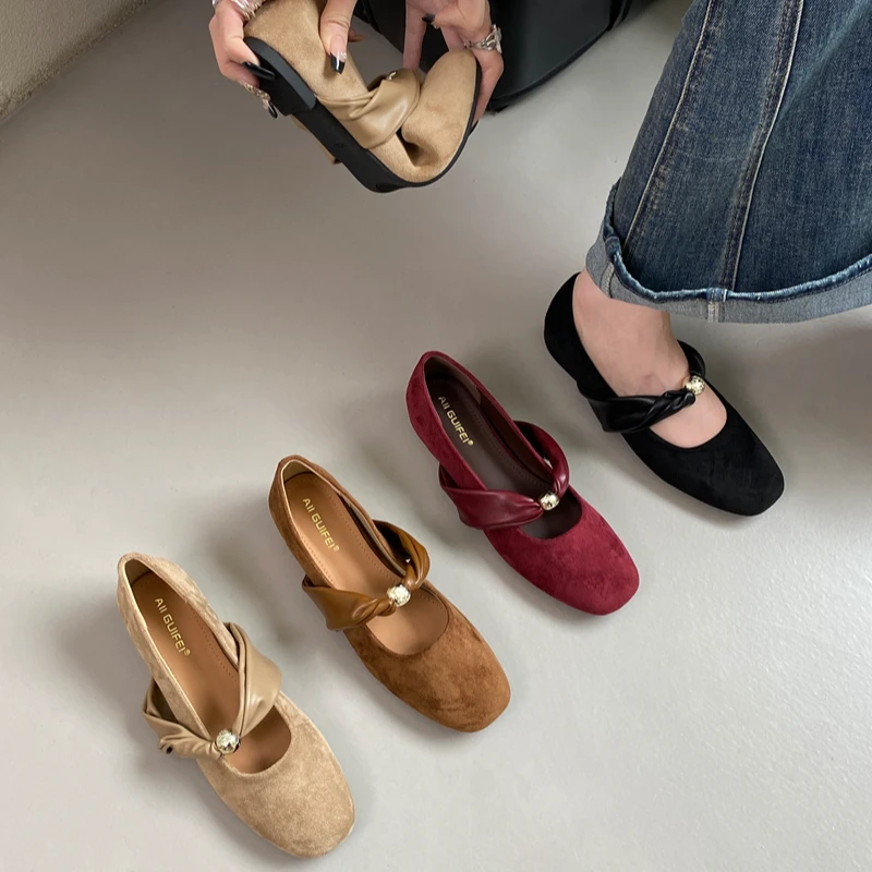 GF-055-10法式复古绒面玛丽珍鞋2025年新款单鞋芭蕾舞鞋百搭通勤