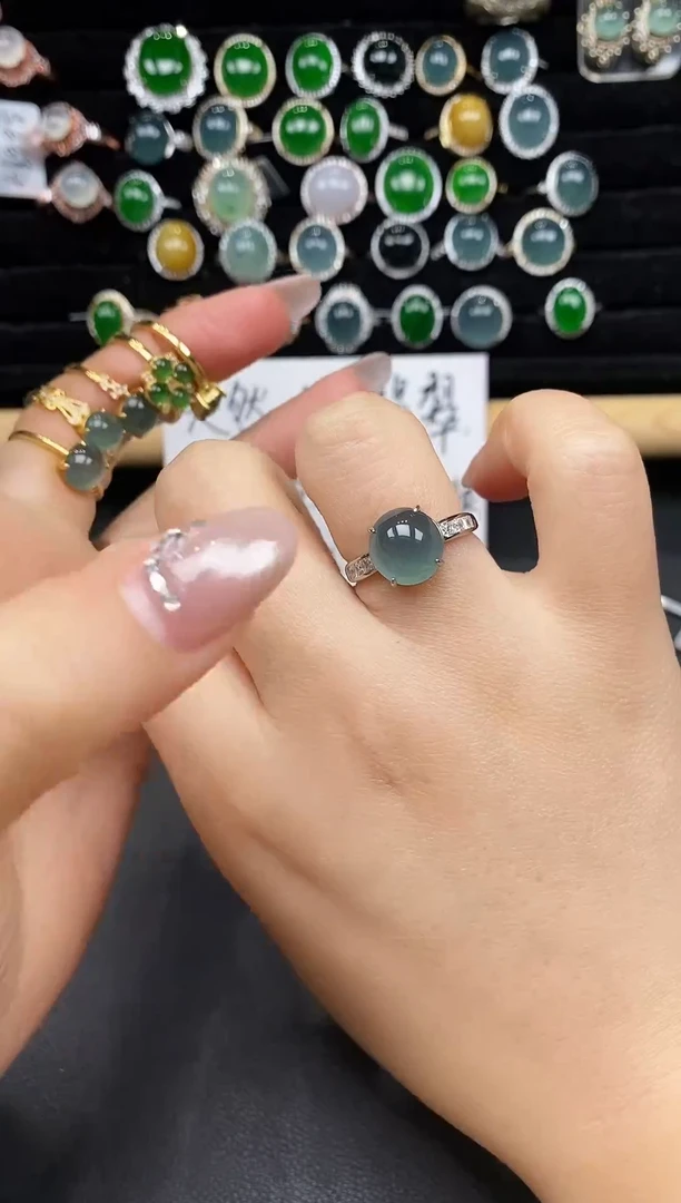 银S925镶嵌戒指翡翠4