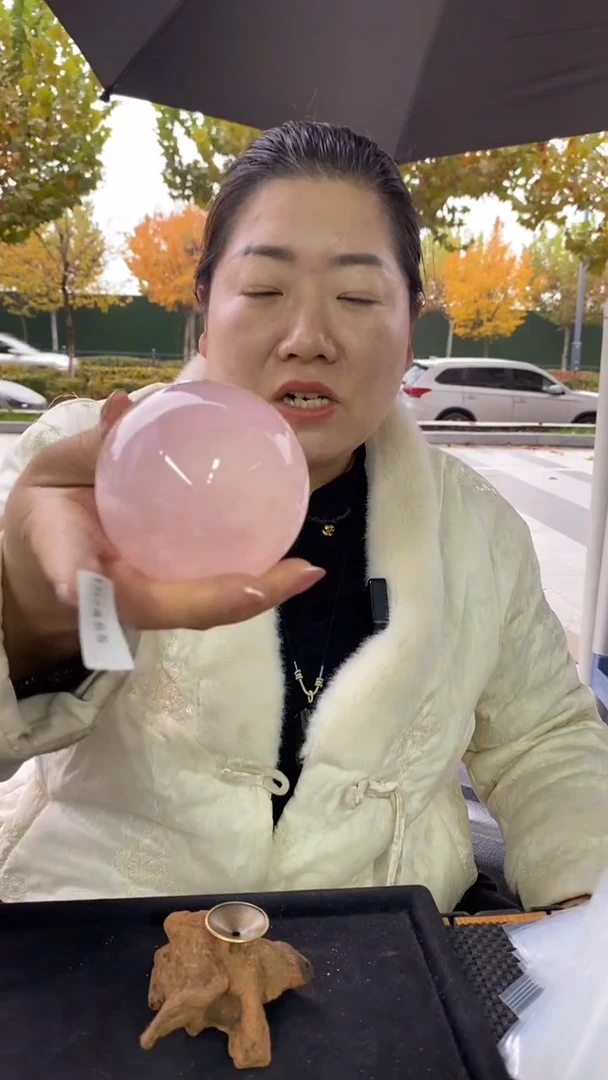 未镶嵌珠宝半成品水晶粉水晶球D455