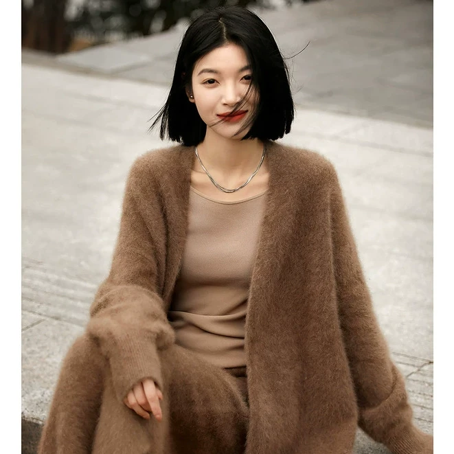 笑涵 重磅康赛妮柔软保暖慵懒显瘦针织外套半身裙套装TZC665839VG