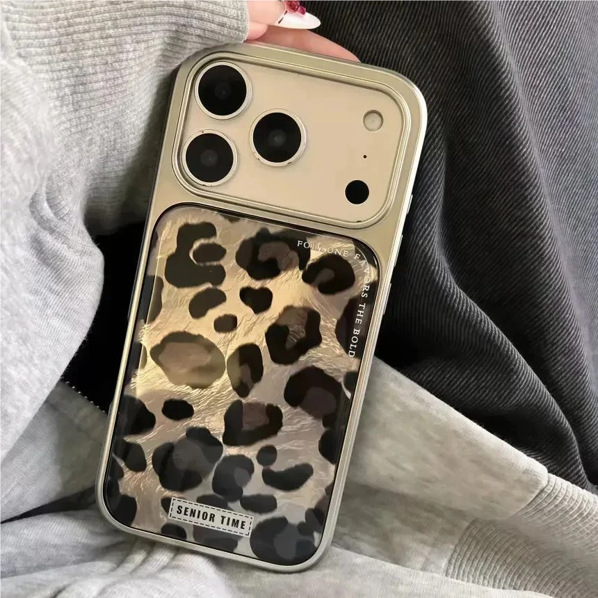 日韩ins风小众电镀滴胶镭射渐变黑灰豹纹适用iPhone17promax壳高